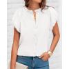 imageBTFBM Womens Casual Tops Dressy Summer Outfits 2025 Puff Short Sleeve Blouse Ruffle Neck Business Work Button Down ShirtWhite