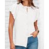 imageBTFBM Womens Casual Tops Dressy Summer Outfits 2025 Puff Short Sleeve Blouse Ruffle Neck Business Work Button Down ShirtWhite