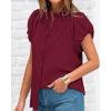 imageBTFBM Womens Casual Tops Dressy Summer Outfits 2025 Puff Short Sleeve Blouse Ruffle Neck Business Work Button Down ShirtWine Red