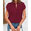 imageBTFBM Womens Casual Tops Dressy Summer Outfits 2025 Puff Short Sleeve Blouse Ruffle Neck Business Work Button Down ShirtWine Red