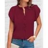 imageBTFBM Womens Casual Tops Dressy Summer Outfits 2025 Puff Short Sleeve Blouse Ruffle Neck Business Work Button Down ShirtWine Red