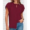 imageBTFBM Womens Casual Tops Dressy Summer Outfits 2025 Puff Short Sleeve Blouse Ruffle Neck Business Work Button Down ShirtWine Red