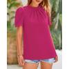 imageBTFBM Womens Dressy Casual Blouses Business Work Tops Lace Trim Short Sleeve Office Shirts 2025 Summer Spring OutfitsRose Red