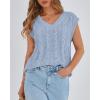 imageBTFBM Womens Oversized Sweater Vest 2025 Summer V Neck Casual Sleeveless Sweaters Loose Cable Knit Pullover TopsLight Blue
