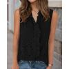 imageBTFBM Womens Sleeveless Button Down Shirts Ruffle V Neck Casual Hollow Out Eyelet Tops Boho Summer Vacation Blouse 2025Black