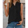 imageBTFBM Womens Sleeveless Button Down Shirts Ruffle V Neck Casual Hollow Out Eyelet Tops Boho Summer Vacation Blouse 2025Black
