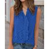 imageBTFBM Womens Sleeveless Button Down Shirts Ruffle V Neck Casual Hollow Out Eyelet Tops Boho Summer Vacation Blouse 2025Blue