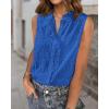 imageBTFBM Womens Sleeveless Button Down Shirts Ruffle V Neck Casual Hollow Out Eyelet Tops Boho Summer Vacation Blouse 2025Blue