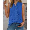 imageBTFBM Womens Sleeveless Button Down Shirts Ruffle V Neck Casual Hollow Out Eyelet Tops Boho Summer Vacation Blouse 2025Blue