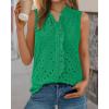 imageBTFBM Womens Sleeveless Button Down Shirts Ruffle V Neck Casual Hollow Out Eyelet Tops Boho Summer Vacation Blouse 2025Green