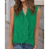imageBTFBM Womens Sleeveless Button Down Shirts Ruffle V Neck Casual Hollow Out Eyelet Tops Boho Summer Vacation Blouse 2025Green