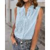 imageBTFBM Womens Sleeveless Button Down Shirts Ruffle V Neck Casual Hollow Out Eyelet Tops Boho Summer Vacation Blouse 2025Light Blue