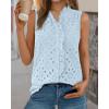 imageBTFBM Womens Sleeveless Button Down Shirts Ruffle V Neck Casual Hollow Out Eyelet Tops Boho Summer Vacation Blouse 2025Light Blue