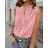 imageBTFBM Womens Sleeveless Button Down Shirts Ruffle V Neck Casual Hollow Out Eyelet Tops Boho Summer Vacation Blouse 2025Pink