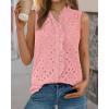 imageBTFBM Womens Sleeveless Button Down Shirts Ruffle V Neck Casual Hollow Out Eyelet Tops Boho Summer Vacation Blouse 2025Pink
