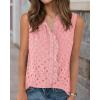 imageBTFBM Womens Sleeveless Button Down Shirts Ruffle V Neck Casual Hollow Out Eyelet Tops Boho Summer Vacation Blouse 2025Pink