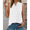 imageBTFBM Womens Sleeveless Button Down Shirts Ruffle V Neck Casual Hollow Out Eyelet Tops Boho Summer Vacation Blouse 2025White