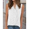 imageBTFBM Womens Sleeveless Button Down Shirts Ruffle V Neck Casual Hollow Out Eyelet Tops Boho Summer Vacation Blouse 2025White