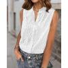 imageBTFBM Womens Sleeveless Button Down Shirts Ruffle V Neck Casual Hollow Out Eyelet Tops Boho Summer Vacation Blouse 2025White