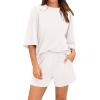 imageBTFBM Women Summer 2 Piece Outfits 2025 Spring Matching Set Short Sleeve Tops Elastic Waist Shorts Lounge Sets PocketWhite