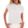 imageBTFBM Womens Casual Tops Dressy Summer Outfits 2025 Puff Short Sleeve Blouse Ruffle Neck Business Work Button Down ShirtWhite