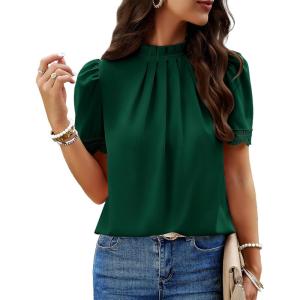 imageBTFBM Womens Dressy Casual Blouses Business Work Tops Lace Trim Short Sleeve Office Shirts 2025 Summer Spring OutfitsDark Green