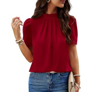 imageBTFBM Womens Dressy Casual Blouses Business Work Tops Lace Trim Short Sleeve Office Shirts 2025 Summer Spring OutfitsRed