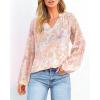 imageBTFBM Boho Blouses for Women Dressy Casual Floral Long Sleeve Shirts V Neck Lightweight Chiffon Summer Spring Tops 2025Floral Print Apricot