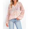 imageBTFBM Boho Blouses for Women Dressy Casual Floral Long Sleeve Shirts V Neck Lightweight Chiffon Summer Spring Tops 2025Floral Print Apricot