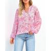 imageBTFBM Boho Blouses for Women Dressy Casual Floral Long Sleeve Shirts V Neck Lightweight Chiffon Summer Spring Tops 2025Floral Print Pink