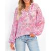 imageBTFBM Boho Blouses for Women Dressy Casual Floral Long Sleeve Shirts V Neck Lightweight Chiffon Summer Spring Tops 2025Floral Print Pink