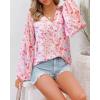 imageBTFBM Boho Blouses for Women Dressy Casual Floral Long Sleeve Shirts V Neck Lightweight Chiffon Summer Spring Tops 2025Floral Red