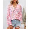 imageBTFBM Boho Blouses for Women Dressy Casual Floral Long Sleeve Shirts V Neck Lightweight Chiffon Summer Spring Tops 2025Floral Red