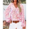 imageBTFBM Boho Blouses for Women Dressy Casual Floral Long Sleeve Shirts V Neck Lightweight Chiffon Summer Spring Tops 2025Floral Red