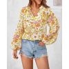 imageBTFBM Boho Blouses for Women Dressy Casual Floral Long Sleeve Shirts V Neck Lightweight Chiffon Summer Spring Tops 2025Floral Yellow
