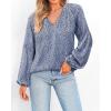 imageBTFBM Boho Blouses for Women Dressy Casual Floral Long Sleeve Shirts V Neck Lightweight Chiffon Summer Spring Tops 2025Leopard Dark Blue