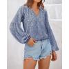 imageBTFBM Boho Blouses for Women Dressy Casual Floral Long Sleeve Shirts V Neck Lightweight Chiffon Summer Spring Tops 2025Leopard Dark Blue