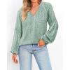 imageBTFBM Boho Blouses for Women Dressy Casual Floral Long Sleeve Shirts V Neck Lightweight Chiffon Summer Spring Tops 2025Leopard Green