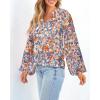 imageBTFBM Boho Blouses for Women Dressy Casual Floral Long Sleeve Shirts V Neck Lightweight Chiffon Summer Spring Tops 2025Multicolor Dark Blue