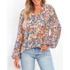 imageBTFBM Boho Blouses for Women Dressy Casual Floral Long Sleeve Shirts V Neck Lightweight Chiffon Summer Spring Tops 2025Multicolor Dark Blue