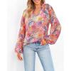 imageBTFBM Boho Blouses for Women Dressy Casual Floral Long Sleeve Shirts V Neck Lightweight Chiffon Summer Spring Tops 2025Multicolor Red