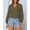 imageBTFBM Boho Blouses for Women Dressy Casual Floral Long Sleeve Shirts V Neck Lightweight Chiffon Summer Spring Tops 2025Solid Army Green
