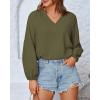 imageBTFBM Boho Blouses for Women Dressy Casual Floral Long Sleeve Shirts V Neck Lightweight Chiffon Summer Spring Tops 2025Solid Army Green