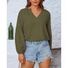imageBTFBM Boho Blouses for Women Dressy Casual Floral Long Sleeve Shirts V Neck Lightweight Chiffon Summer Spring Tops 2025Solid Army Green