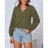 imageBTFBM Boho Blouses for Women Dressy Casual Floral Long Sleeve Shirts V Neck Lightweight Chiffon Summer Spring Tops 2025Solid Army Green