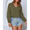 imageBTFBM Boho Blouses for Women Dressy Casual Floral Long Sleeve Shirts V Neck Lightweight Chiffon Summer Spring Tops 2025Solid Army Green