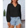imageBTFBM Boho Blouses for Women Dressy Casual Floral Long Sleeve Shirts V Neck Lightweight Chiffon Summer Spring Tops 2025Solid Black