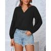 imageBTFBM Boho Blouses for Women Dressy Casual Floral Long Sleeve Shirts V Neck Lightweight Chiffon Summer Spring Tops 2025Solid Black