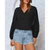 imageBTFBM Boho Blouses for Women Dressy Casual Floral Long Sleeve Shirts V Neck Lightweight Chiffon Summer Spring Tops 2025Solid Black