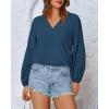 imageBTFBM Boho Blouses for Women Dressy Casual Floral Long Sleeve Shirts V Neck Lightweight Chiffon Summer Spring Tops 2025Solid Blue